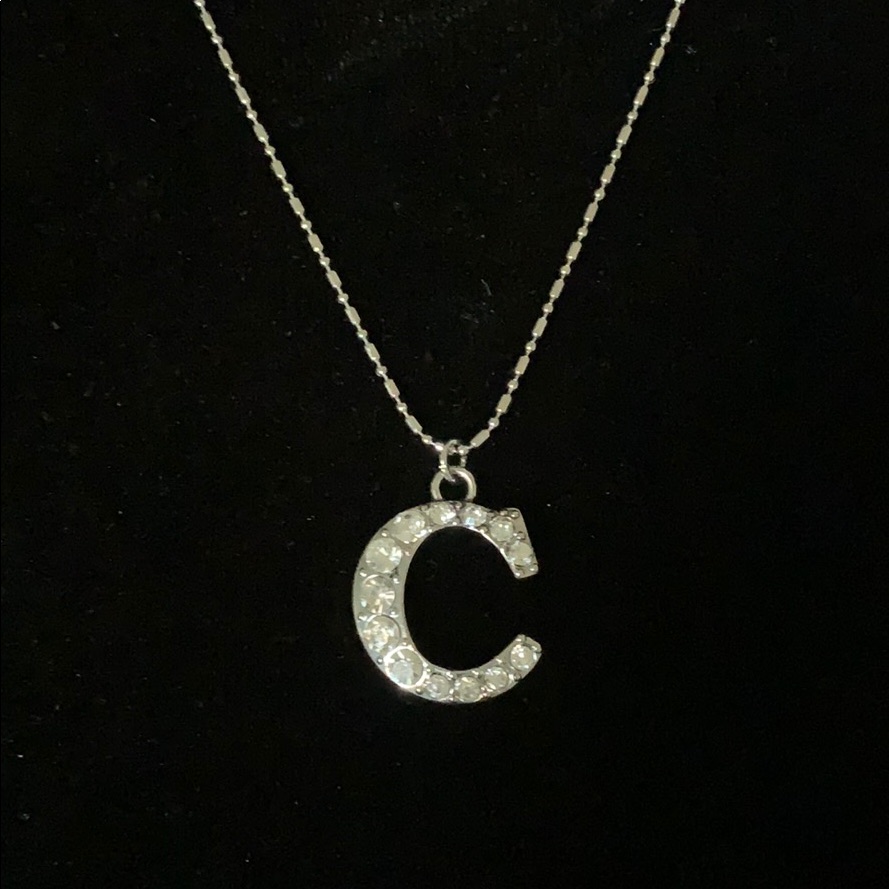Nwt Silver Rhinestone Letter C Initial Necklace